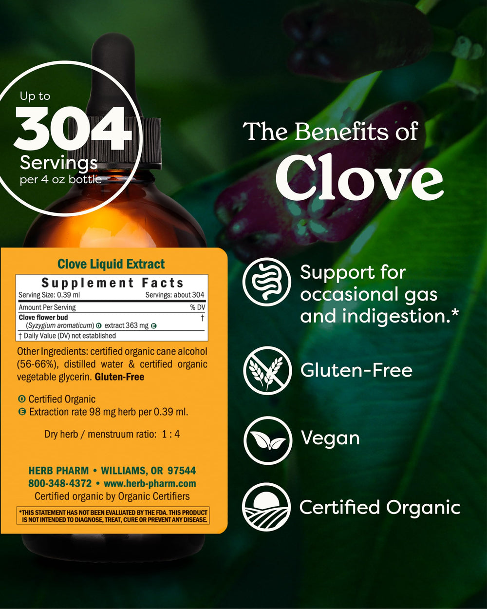Certified Organic Clove Liquid Extract - 4 Ounce