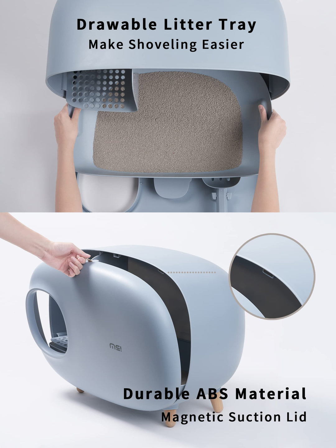 Cat Litter Box with Lid, Scoop (with Litter Mat), Enclosed Design, Large Prevent Sand Leakage and Isolate Odors, Easy to Clean, - Gray Blue