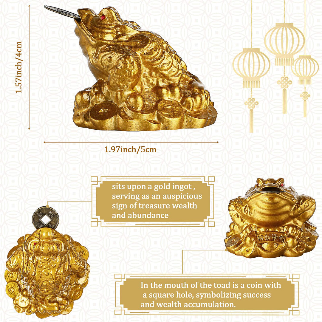 Feng Shui Money Frog with Chinese Coins Lucky Knots Red Blessing Bag Gold Three Legged Toad Decoration for Attracting Wealth Success Chinese New Year Gifts