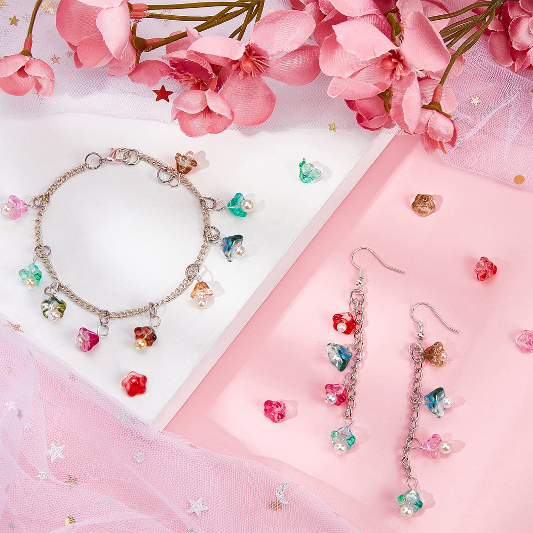 160pcs Crystal Flower Glass Beads, 8mm Trumpet Glass Beads Bulk Bell Flower Spacer Beads for DIY Beading Projects, Bracelets, Necklaces, Earrings Jewelry Making 8 Color