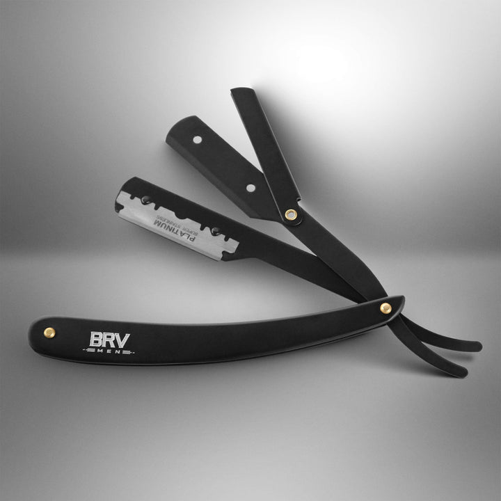 Professional Straight Edge Barber Razor w/ 100 Lord Platinum Single Edge Razor Blades | Straight Razors for Men | Barbershop Accessories | Mens Shaving Knife & Shavette - Black