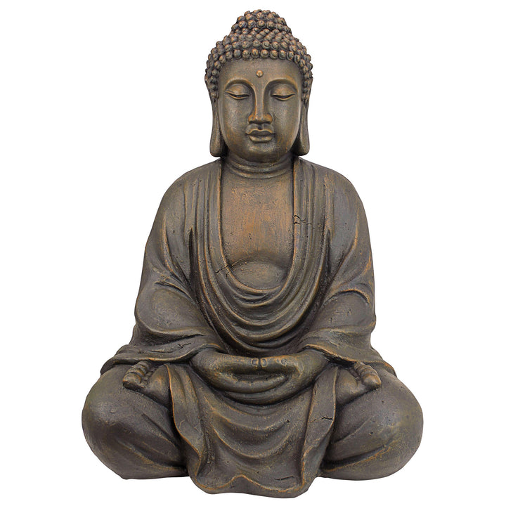 AL1614 Meditative Asian Decor of the Grand Temple Indoor/Outdoor Garden Statue, Medium, 18 inches wide, 25 inches tall, Handcast Polyresin, Basalt Stone Finish