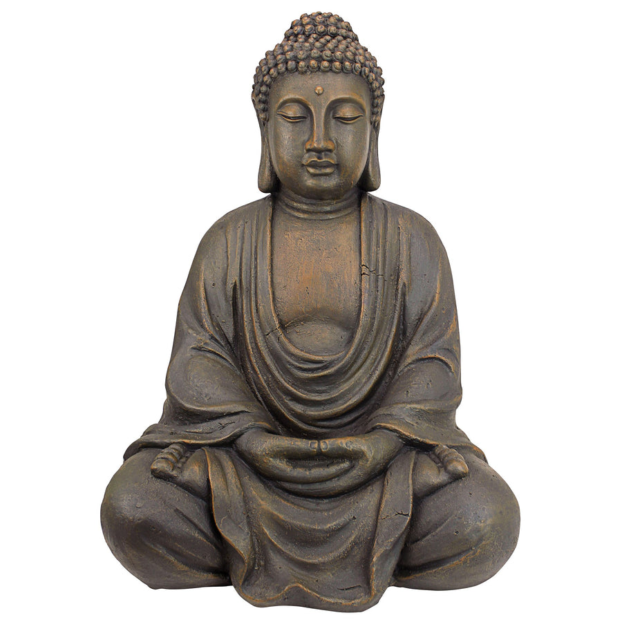 AL1614 Meditative Asian Decor of the Grand Temple Indoor/Outdoor Garden Statue, Medium, 18 inches wide, 25 inches tall, Handcast Polyresin, Basalt Stone Finish
