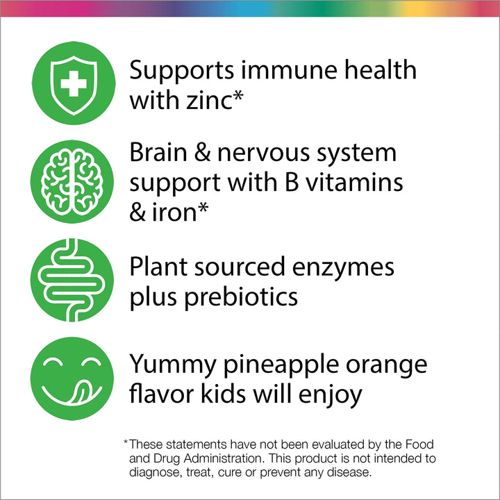 Multivitamins for Kids, Vitamin B, Zinc & Iron, Prebiotics, Nutri Stars Provides Brain & Nervous System Support, Pineapple Orange, 120 Chewable Tablets
