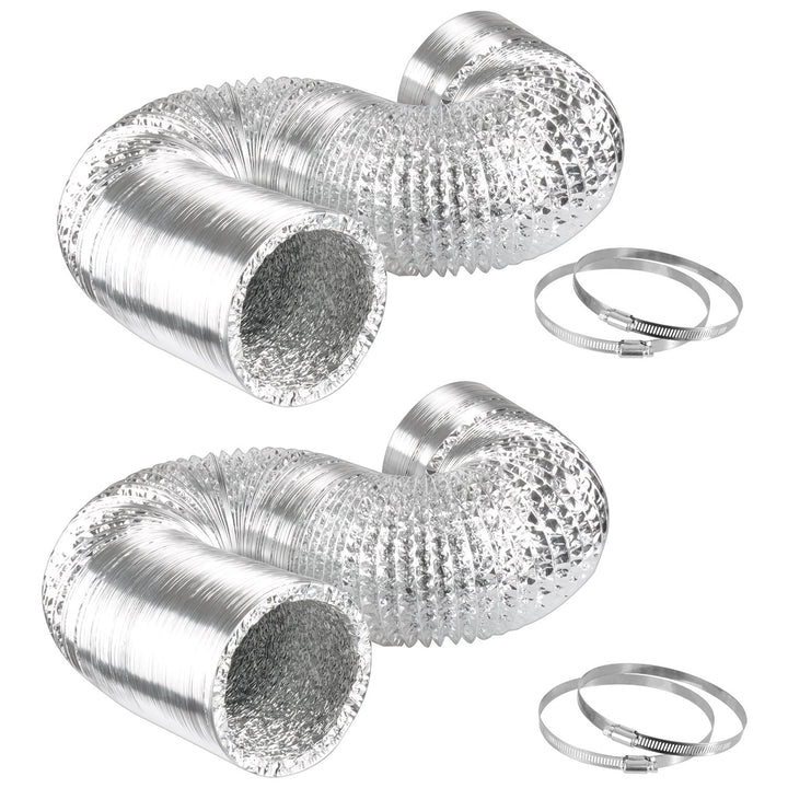 GLDUCT8X25C 8 inch 25 feet Non-Insulated Flex Air Aluminum Foil Ducting Dryer Vent Hose for HVAC Ventilation with 2 Clamps, 8, Silver