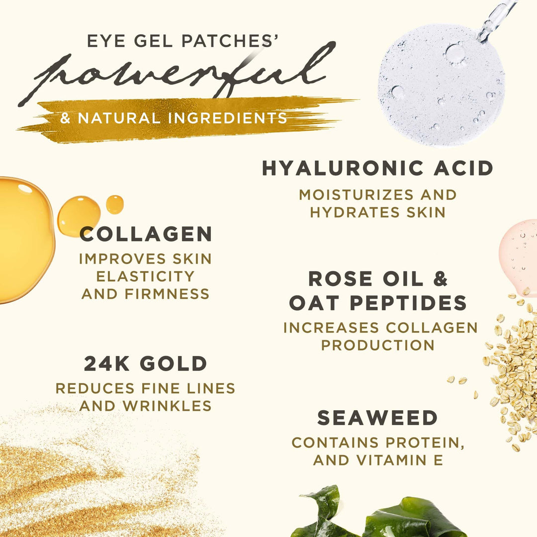 - Under Eye Gel Pads, Collagen Eye Patches for Puffy Eyes, Dark Circles, and Wrinkles, 24K Gold Eye Mask with Hyaluronic Acid, Vegan, Cruelty-Free, Hydrating Eye Pad,15 Pairs