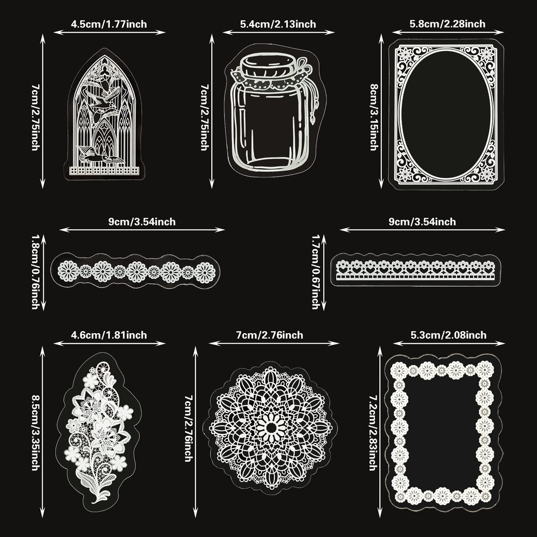 180 PCS Transparent Lace Stickers PET Transparent Photo Frame Decorative Stickers for Scrapbooking DIY Decoration Making Notebook Frame Album Handmade