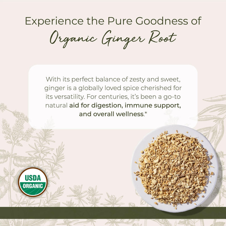 Organic Ginger Root - Dried Ginger Herb for Tea, Baking, & Cooking, Cut and Sifted, Natural Herbal Spice, Supports Digestion, Certified Kosher, Non-GMO - Bulk 1 lb Bag