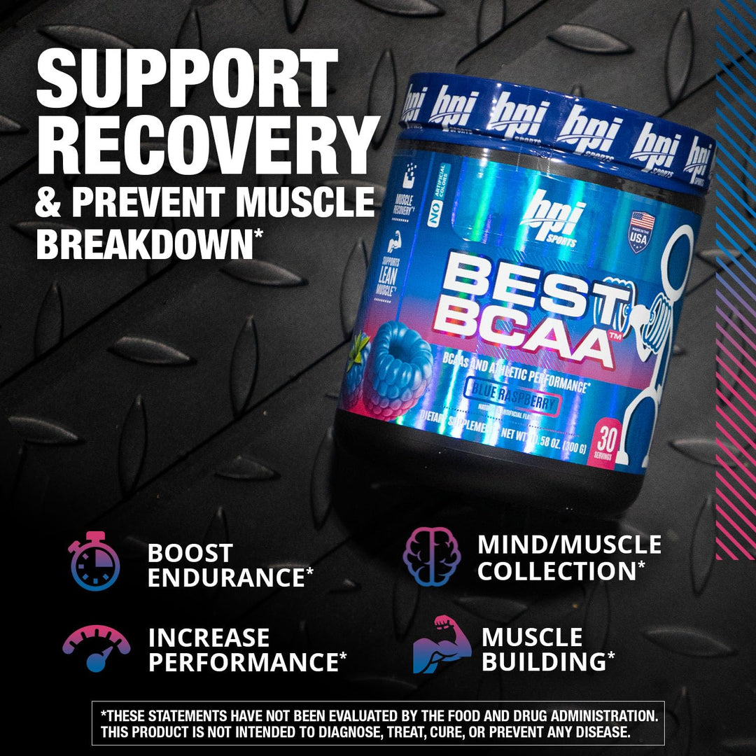 BEST BCAA - BCAA Powder Post Workout Sports Drink with Branched Chain Amino Acids for Hydration & Recovery, for Men & Women - Blue Raspberry - 30 Servings