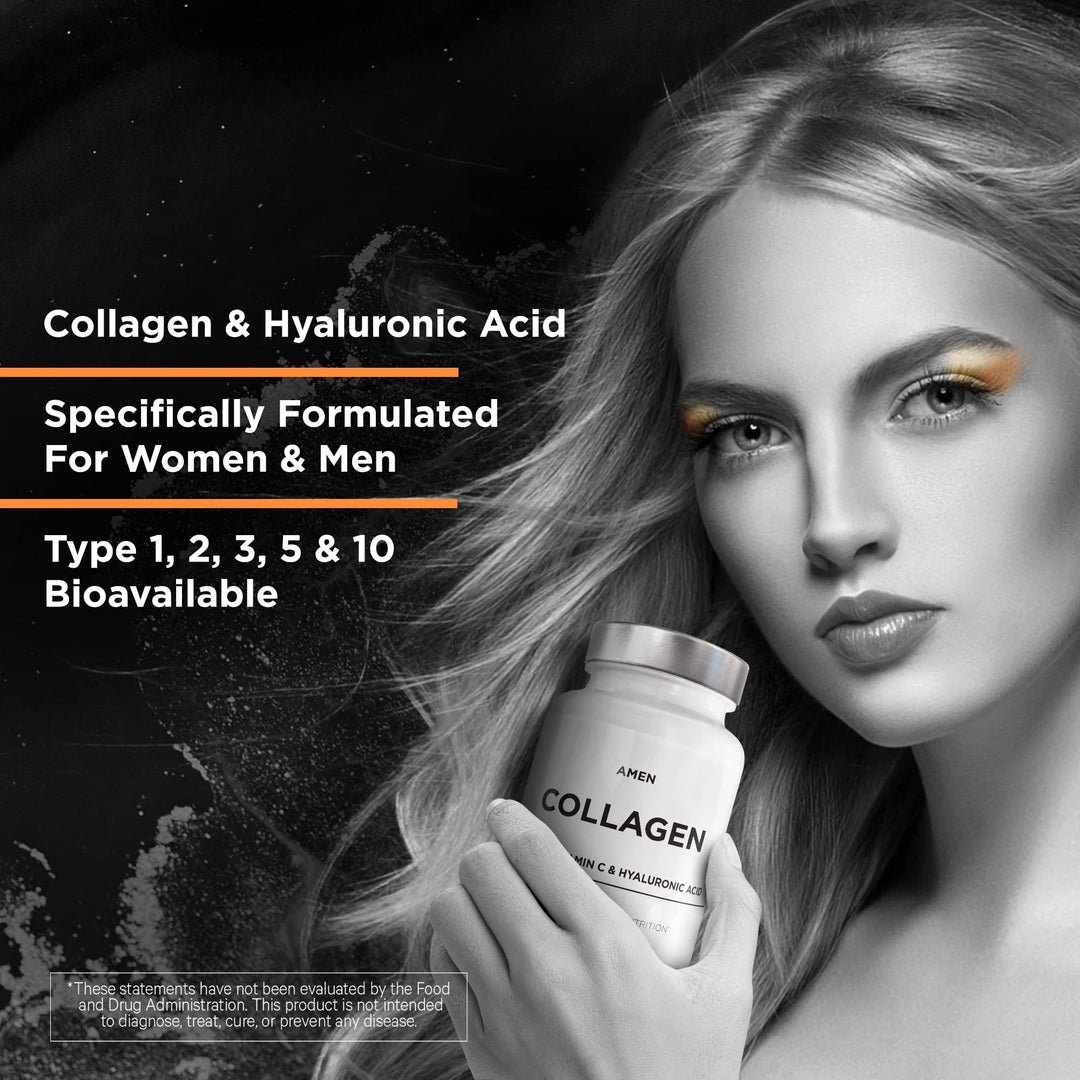 Multi Collagen Peptides Capsules with Hyaluronic Acid and Vitamin C - 5 Types of Collagen Protein Type I, II, III, V, X - Grass Fed Hydrolyzed - 18 Amino Acids - Collagen Supplement - 90 Pills