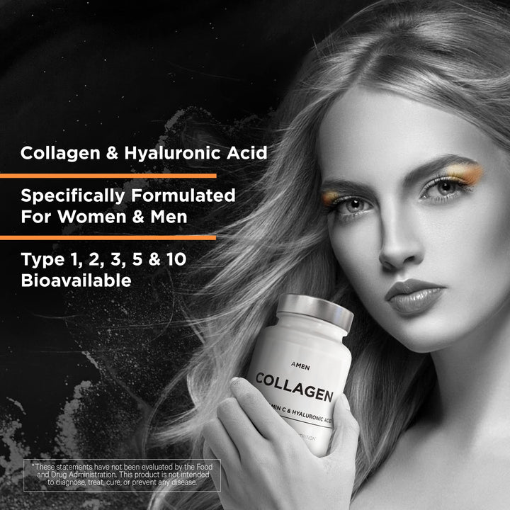 Multi Collagen Peptides Capsules with Hyaluronic Acid and Vitamin C - 5 Types of Collagen Protein Type I, II, III, V, X - Grass Fed Hydrolyzed - 18 Amino Acids - Collagen Supplement - 90 Pills