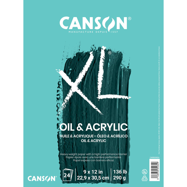 XL Series Oil and Acrylic Paper, Foldover Pad, 9x12 inches, 24 Sheets (136lb/290g) - Artist Paper for Adults and Students