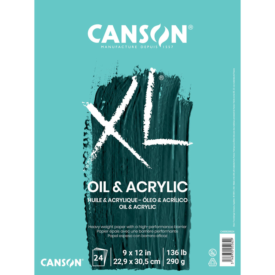 XL Series Oil and Acrylic Paper, Foldover Pad, 9x12 inches, 24 Sheets (136lb/290g) - Artist Paper for Adults and Students