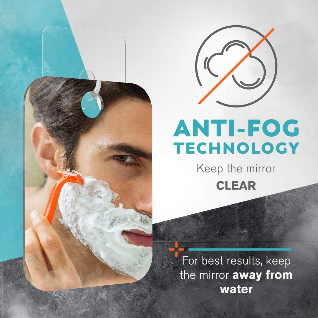 Small 4x6in Wall Mount Home Mirror - Fogless Shower Shaving, Anti Fog, Razor Holder, Bathroom Accessories, Plastic, White, Travel