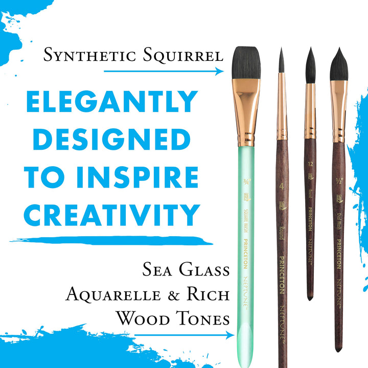 Artist Brush Neptune Series 4750 - 4-Piece Synthetic Squirrel Watercolor Paint Brush Set- Includes Aquarelle ¾” Oval Wash ½ & 2 Round Brushes Sizes 4 & 12