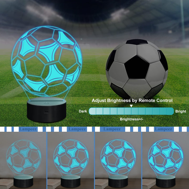 Kids 3D Soccer Lamp Football Night Light Optical Illusion Lamp with 16 Colors Changing Remote Control Birthday Day Gift Idea for Sport Theme Fan Boys Girls