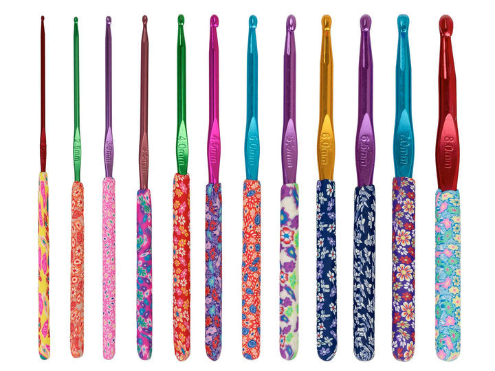 Floral Crochet Hook Set - Premium Soft Grip Floral Crochet Hooks with Polymer Clay Handle 12 Hook Kit (2mm, 2.5mm, 3mm, 3.5mm, 4mm, 4.5mm, 5mm, 5.5mm, 6mm, 6.5mm, 7mm & 8mm)
