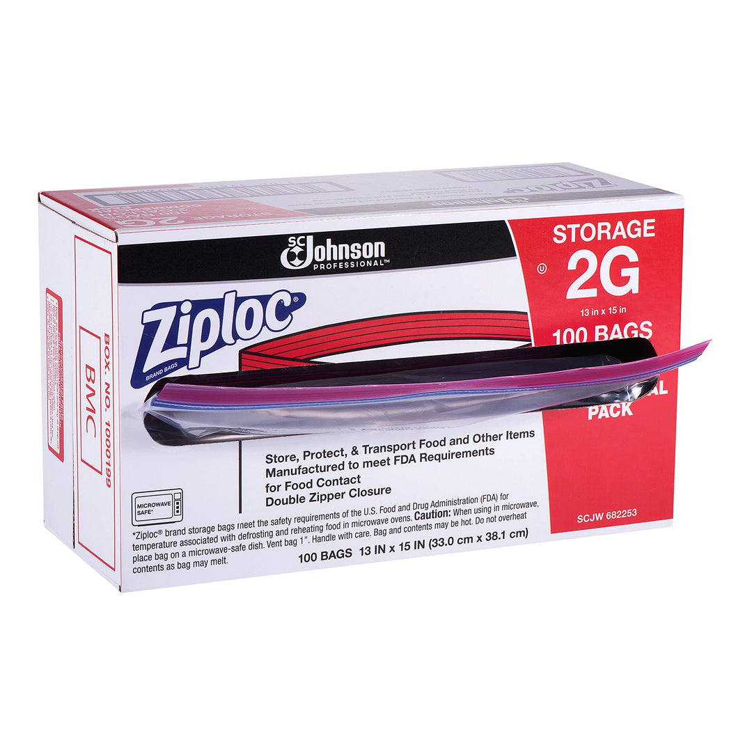 Ziploc® Double Zipper Bags, 2 Gallon, Clear, Case Of 100