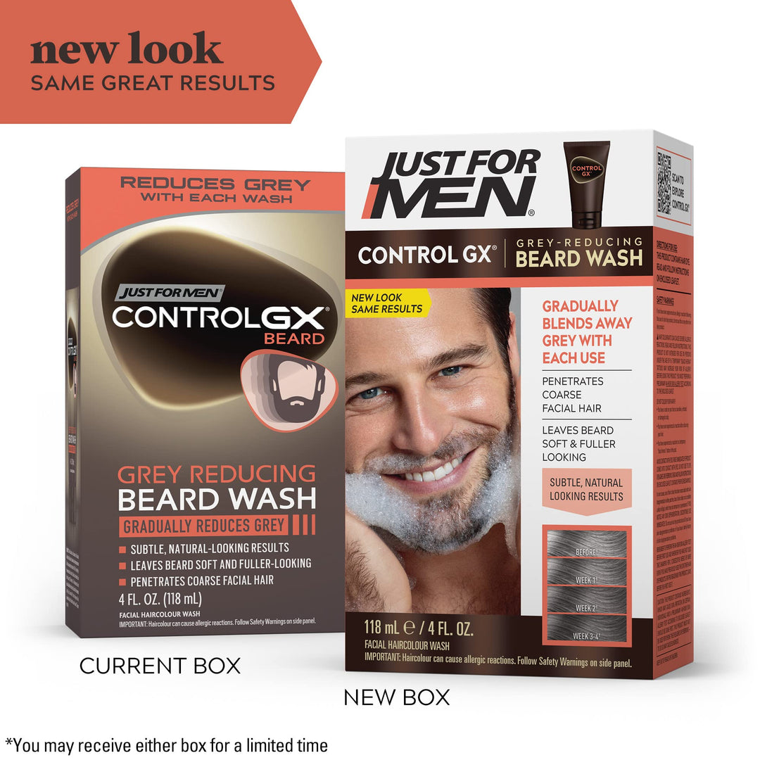 Just For Men Control GX Grey Reducing Beard Wash Shampoo, Gradually Colors Mustache and Beard, Leaves Facial Hair Softer and Fuller, 4 Fl Oz - Pack of 1