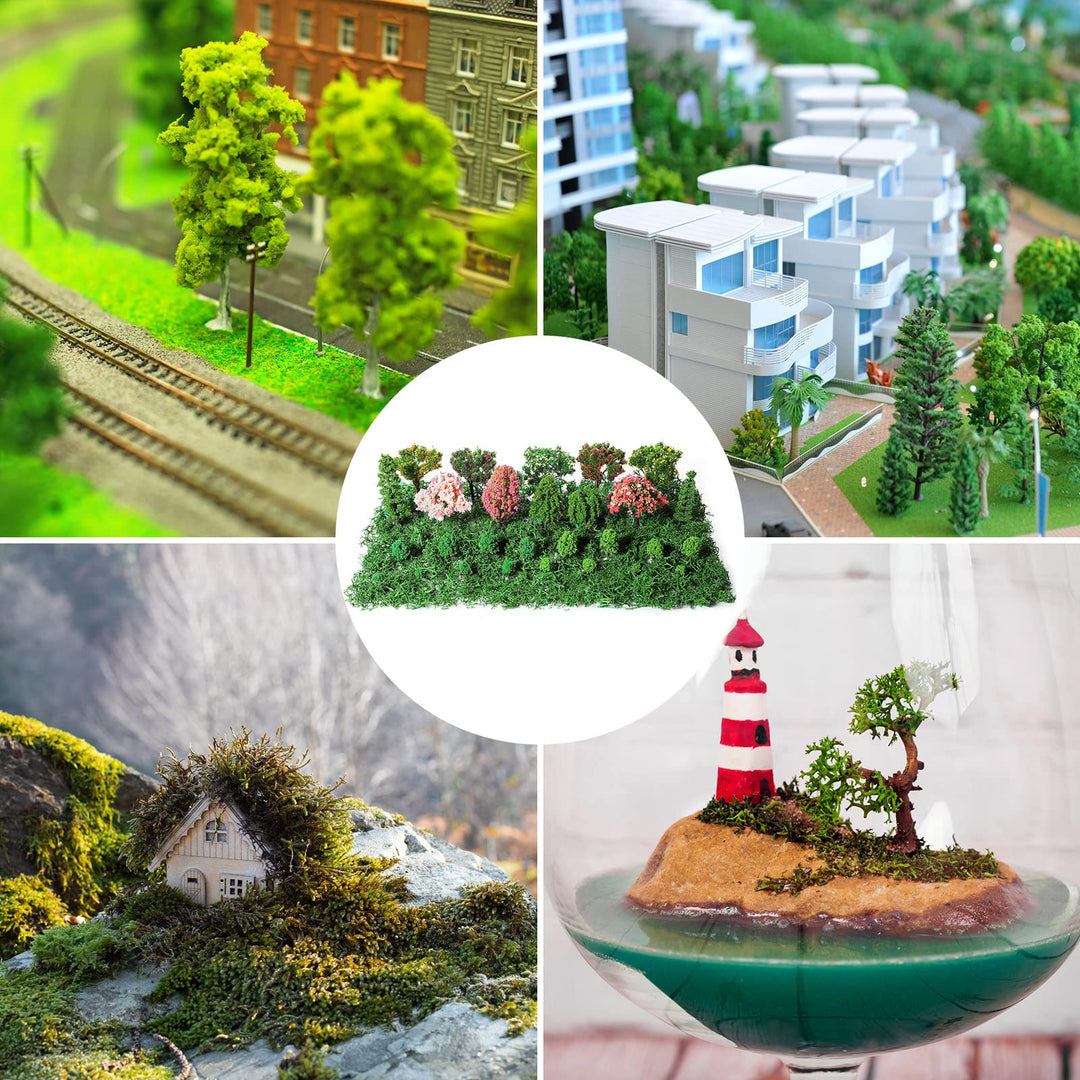 28 Pcs Model Trees Fake Miniature Trees Diorama Supplies Model Scenery Supplies Miniature Garden Accessories with Faux Moss Snow Leaves Decor for DIY Projects Landscape Fairy(Mixed Trees)