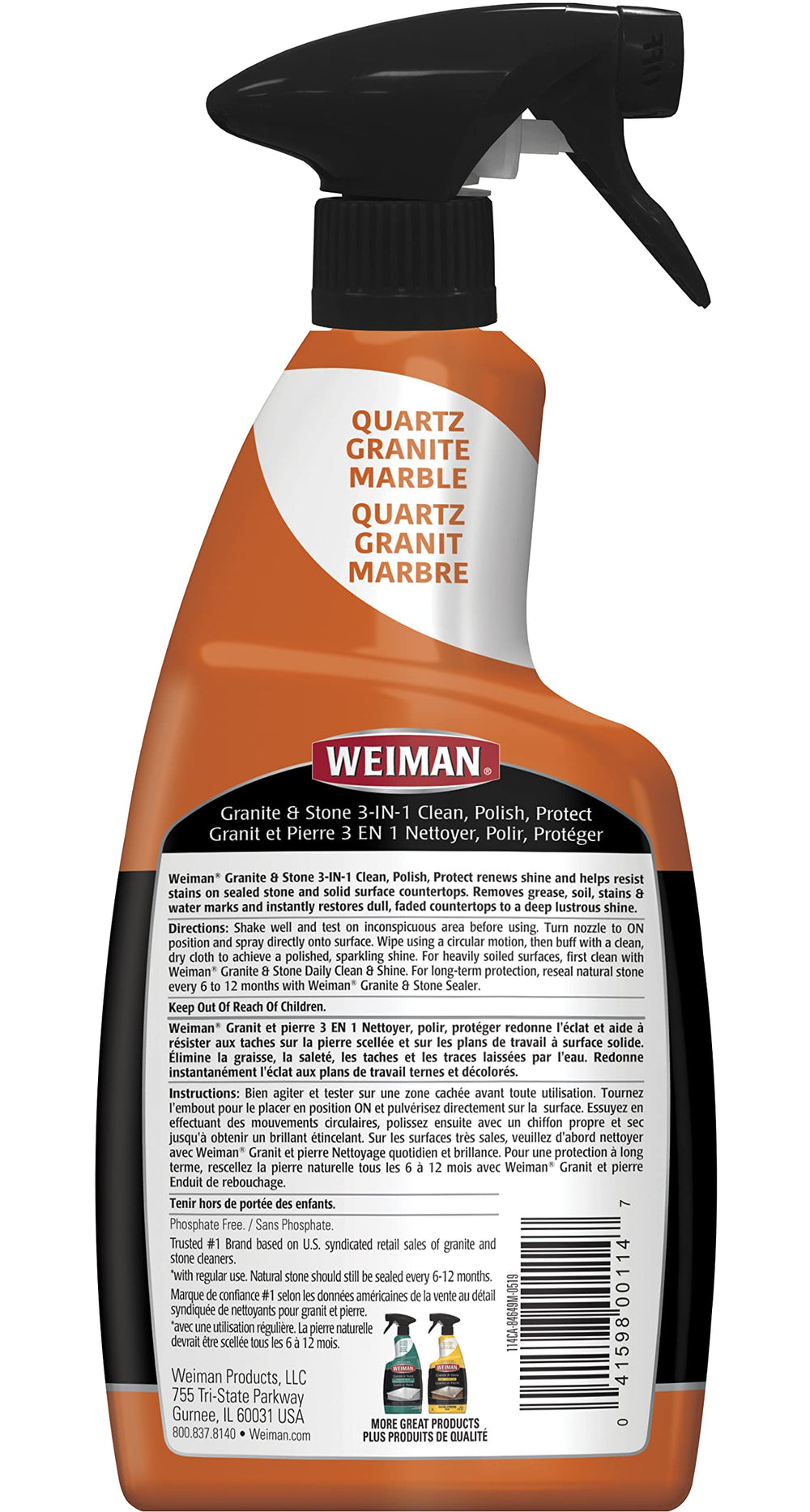 Granite Stone Clean, Polish and Protect - 24 Ounce - Streak-Free, pH Neutral Formula for Daily Use on Interior and Exterior Natural Stone