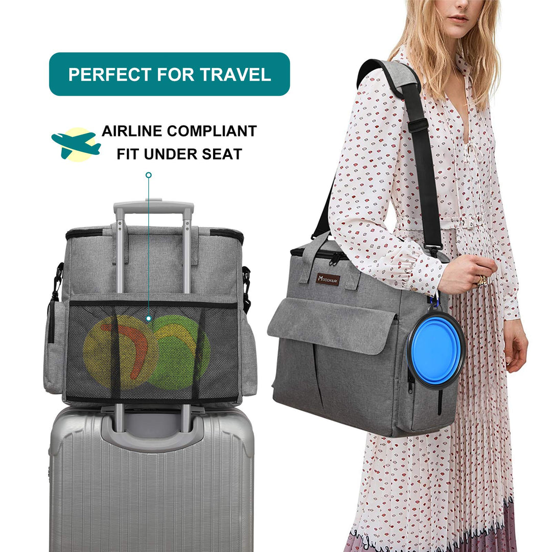 Dog Travel Bag, Weekend Pet Travel Set for Dog and Cat, Airline Approved Tote Organizer with Multi-Function Pockets, 2 Food Storage Containers, 2 Collapsible Bowls, 1 Feeding Mat (Grey)