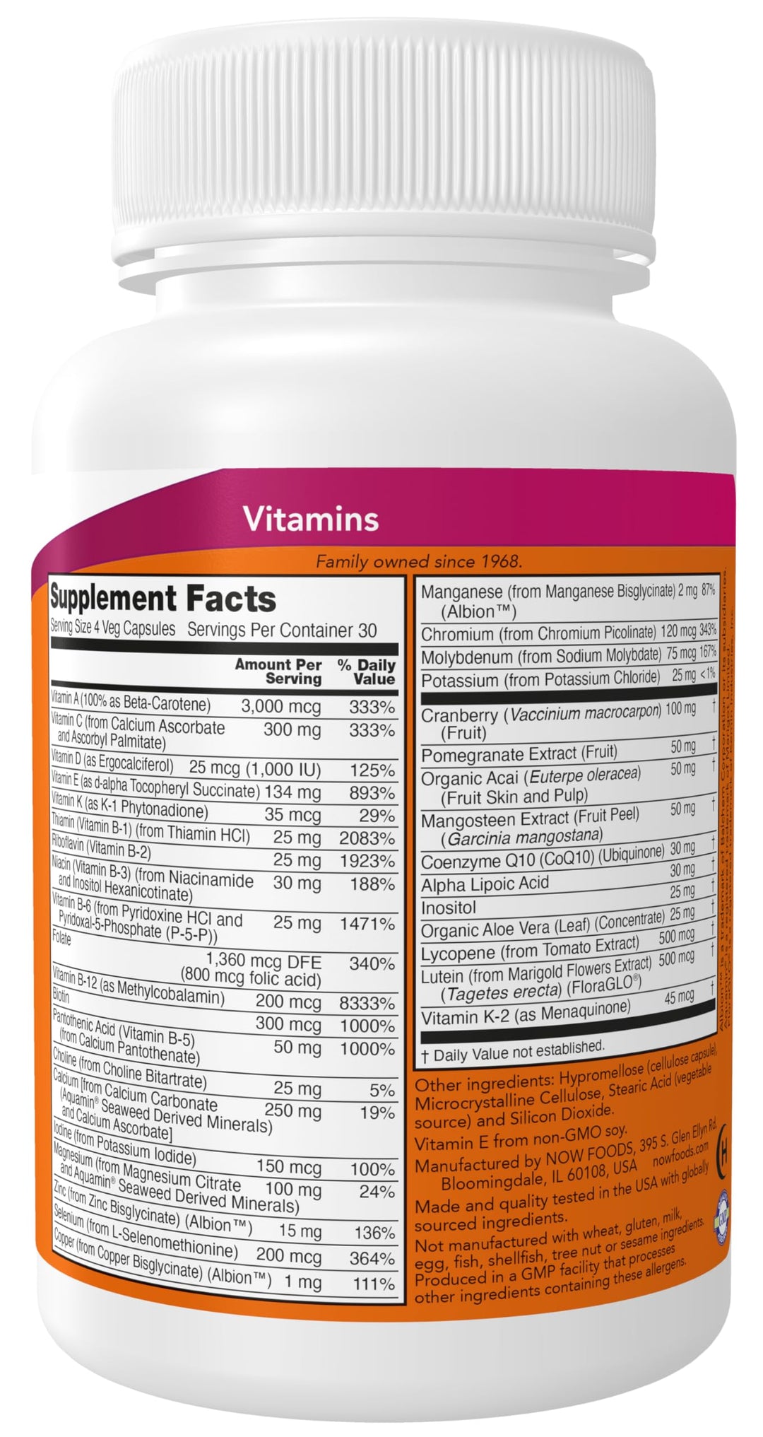 Supplements, Eve™ Women's Multivitamin with Cranberry, Alpha Lipoic Acid and CoQ10, plus Superfruits - Pomegranate, Acai & Mangosteen, Iron-Free, 120 Veg Capsules