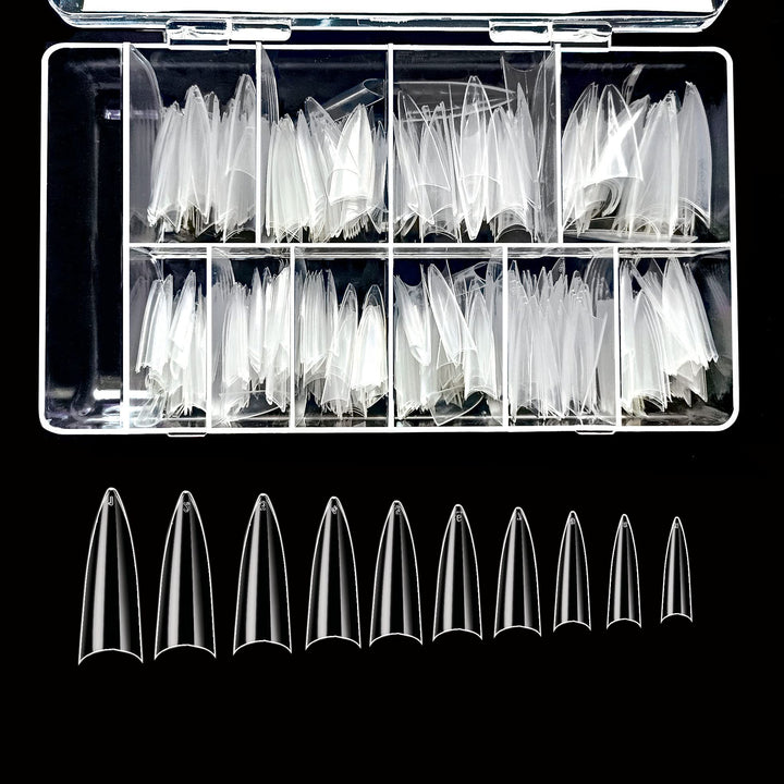 Clear Long Stiletto 500 Acrylic False Fake Nail Tips With Clear Plastic Case for Nail Salon Nail Shop (Clear L.Stiletto)