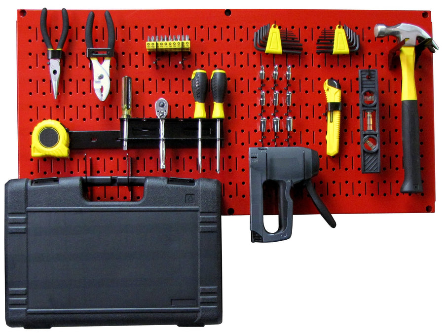 Modular Pegboard Tool Organizer System - Wall-Mounted Metal Peg Board Tool Storage Unit for Pegboard Tiling (Red Pegboard)