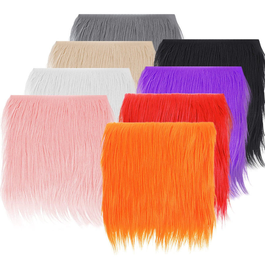 8 Pieces Faux Fox Fur Square Fabric 10 x 10 Inch Shaggy Fur Patches Fabric Cuts Chair Cover Seat Cushion Pad Supplies for DIY Craft (Multi-Colored)
