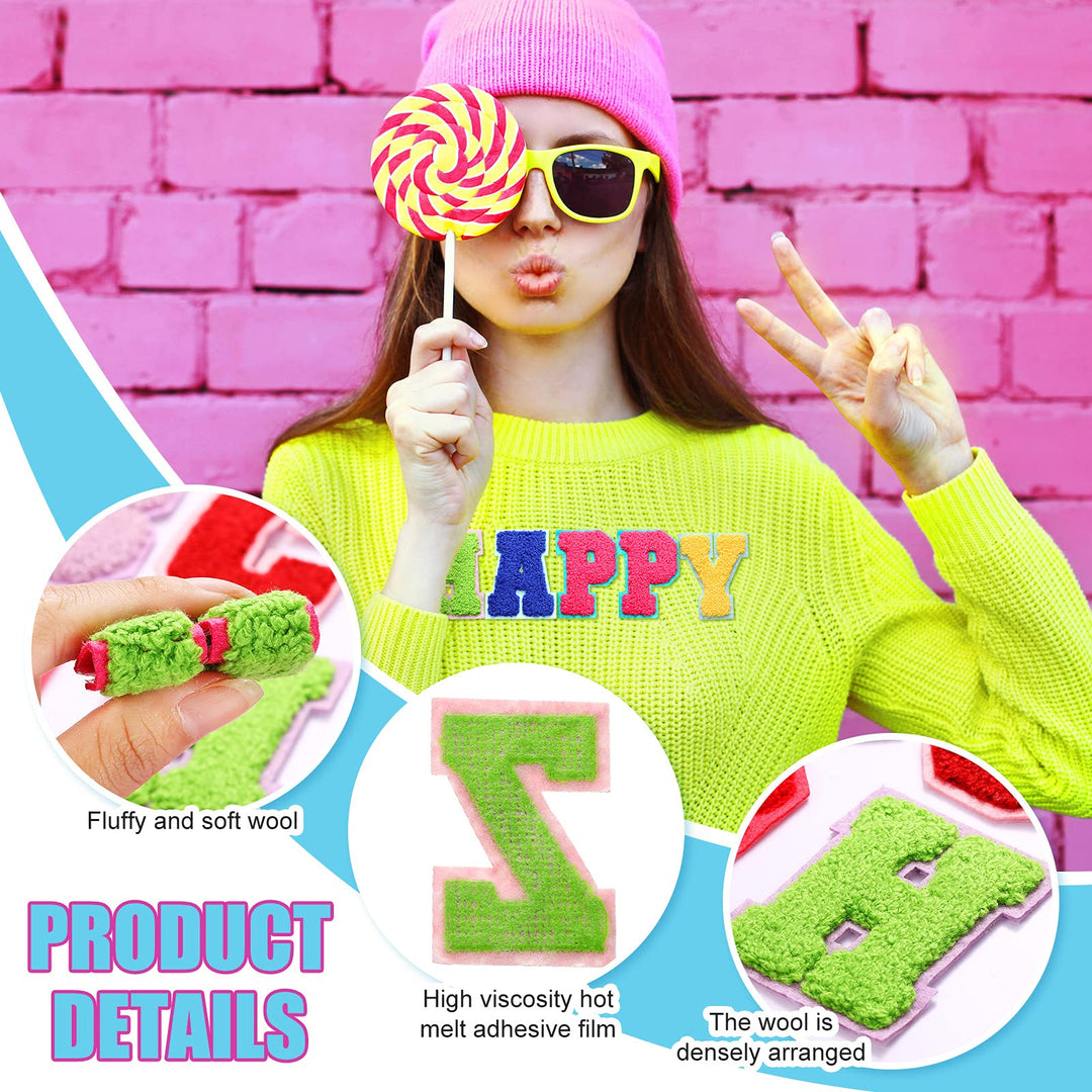 26 Piece Chenille Letter Iron on Patches Sew On Chenille Varsity A-Z Patches Alphabet Patches Letter Patches for DIY Supplies (Cute Style,2.8 Inch)