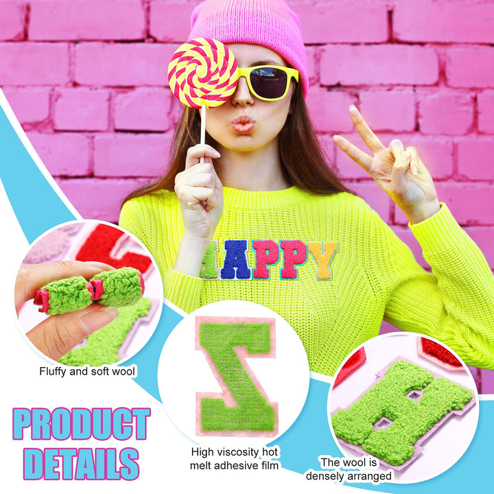 26 Piece Chenille Letter Iron on Patches Sew On Chenille Varsity A-Z Patches Alphabet Patches Letter Patches for DIY Supplies (Cute Style,2.8 Inch)