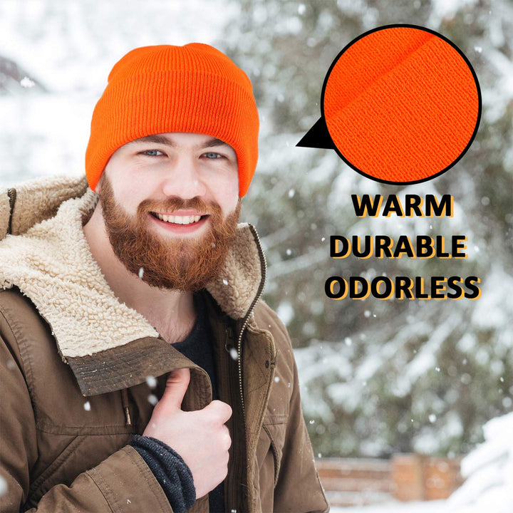 Trawler Beanie Skull Cap Acrylic Cuff Knit Hat for Men Outdoor Hunting (Orange,2 Pieces)