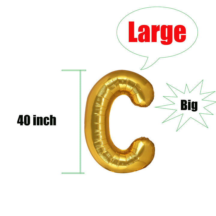 40 Inch Giant Gold Letter C Balloon Birthday Party Decorations Mylar Foil Big Alphabet Helium Balloon, 40 Pieces