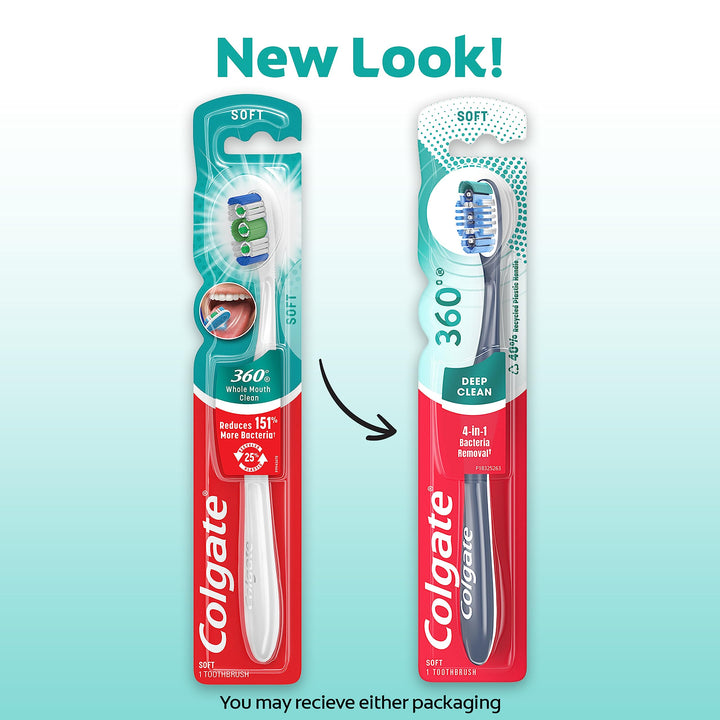360 Toothbrush with Tongue and Cheek Cleaner, Soft Toothbrush, 1 Pack