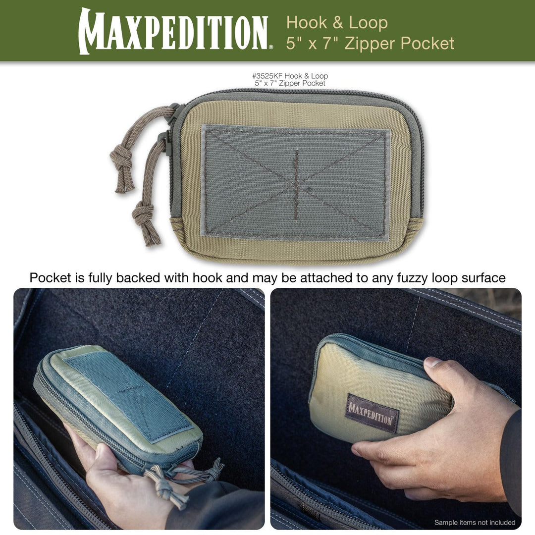 Hook-and-Loop 5-Inch x 7-Inch Zipper Pocket (Khaki-Foliage)