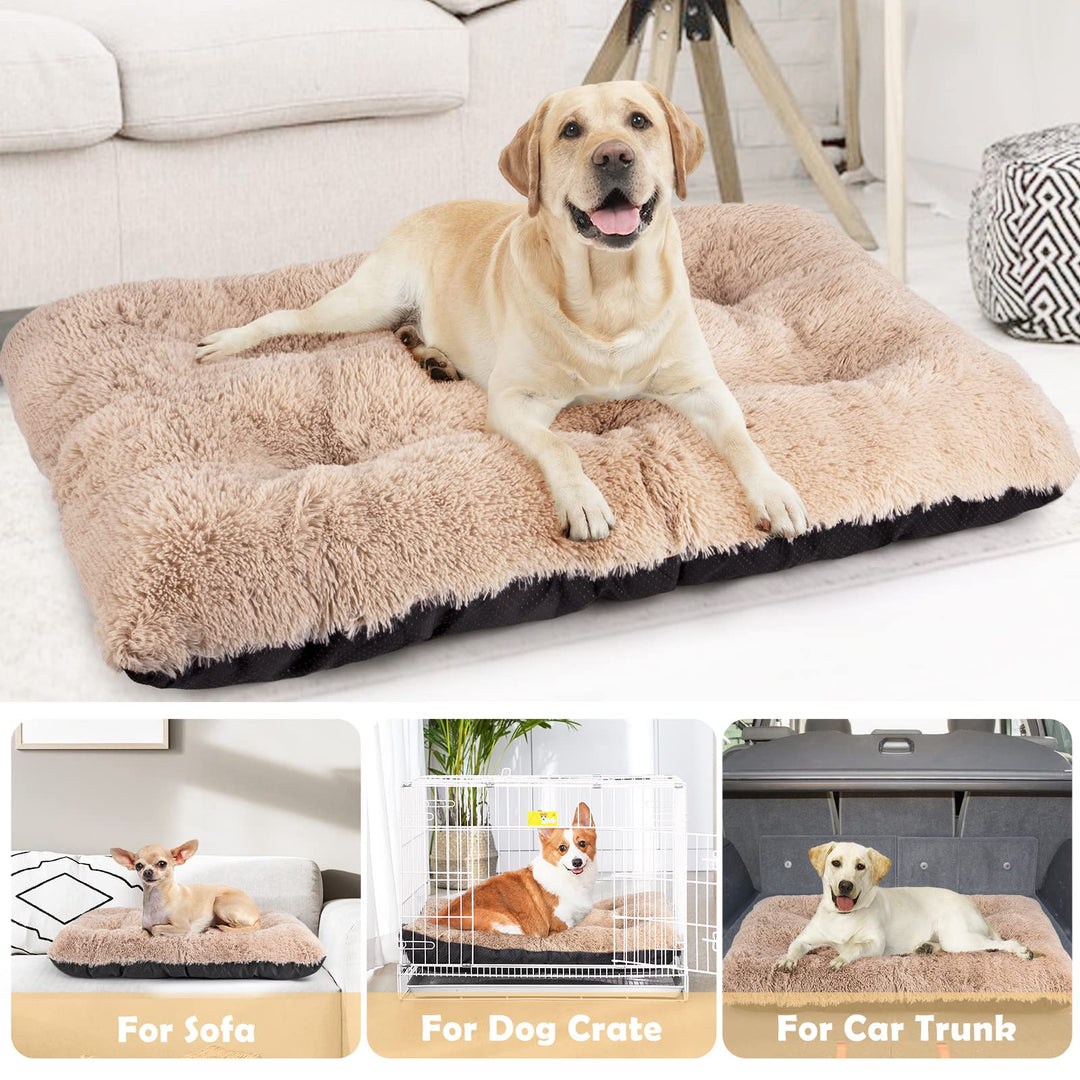 Large Dog Bed Crate Pad, Ultra Soft Calming Dog Crate Bed Washable Anti-Slip Kennel Crate Mat for Extra Large Medium Small Dogs, Dog Mats for Sleeping and Anti Anxiety,40 x 27, Beige