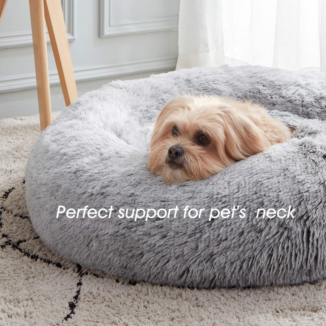 Calming Dog & Cat Bed, Anti-Anxiety Donut Cuddler Warming Cozy Soft Round Bed, Fluffy Faux Fur Plush Cushion Bed for Small Medium Dogs and Cats (20/24/27/30)