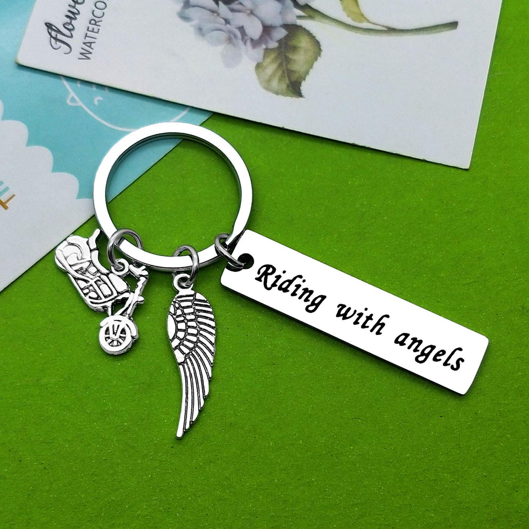Memorial Jewelry Keychain for Loss of Loved One, Motorcycle Sympathy Keyring, Remembrance Jewelry Gift in Memory of Dad, Husband, Brother, Mom, Wife, Sister, Stainless Steel