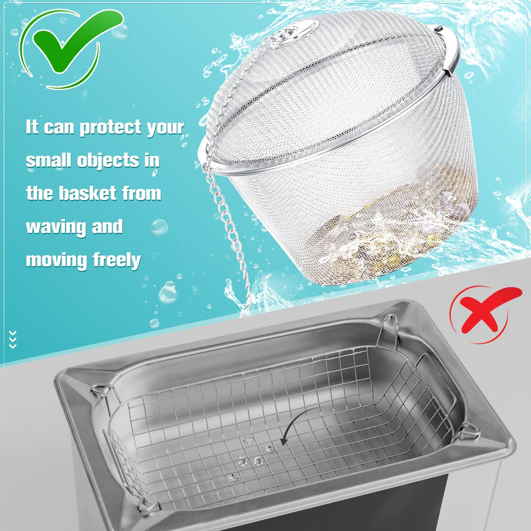 Jewelry Cleaner Baskets Jewelry Steam Cleaner Basket Stainless Steel Basket for Small Part and Jewelry Cleaner Solution with Lock and Hook