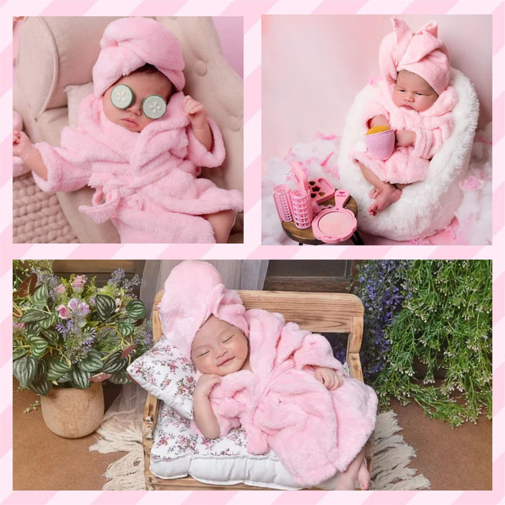 Newborn Baby Photo Props Bathrobes with Towel Sets for Boys Girls Baby Photography Props Pink