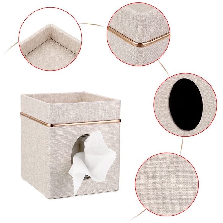 Leather Square Tissue Box Cover - Decorative Cube Tissue Box Holder with Tray, Stylish Facial Tissue Holder for Bathroom Vanity Dresser Table Home Office Bar, Marble White