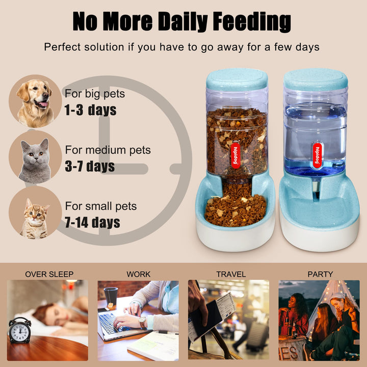 Fairy Tale Automatic Pet Feeder Small&Medium Pets Automatic Food Feeder and Waterer Set 3.8L, Travel Supply Feeder and Water Dispenser for Dogs Cats Pets Animals(Blue)