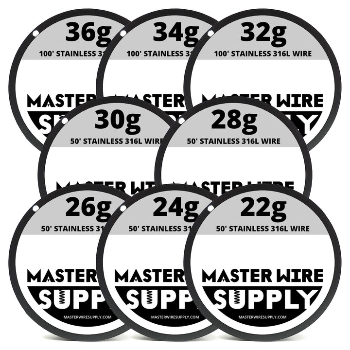 Mixed 550 Feet of Stainless Steel 316L Wire 22,24,26,28,30,32,34,36 Gauge Pack