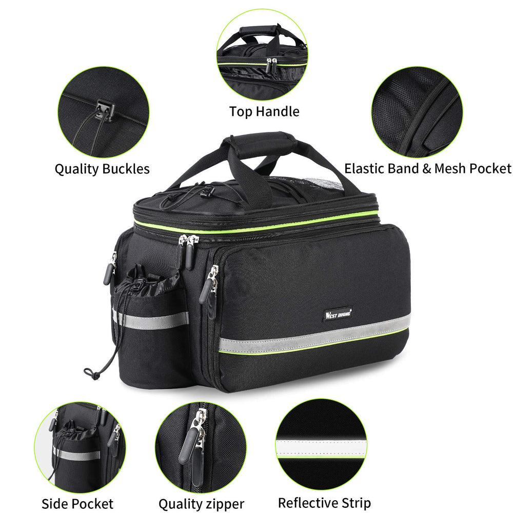 Bike Rear Pannier Bag Waterproof, 35L Large Capacity Multi-Function Bicycle Rack Rear Carrier Bag, Detachable Bike Tail Seat Trunk Bag Handbag Shoulder Strap Bike Storage Bag