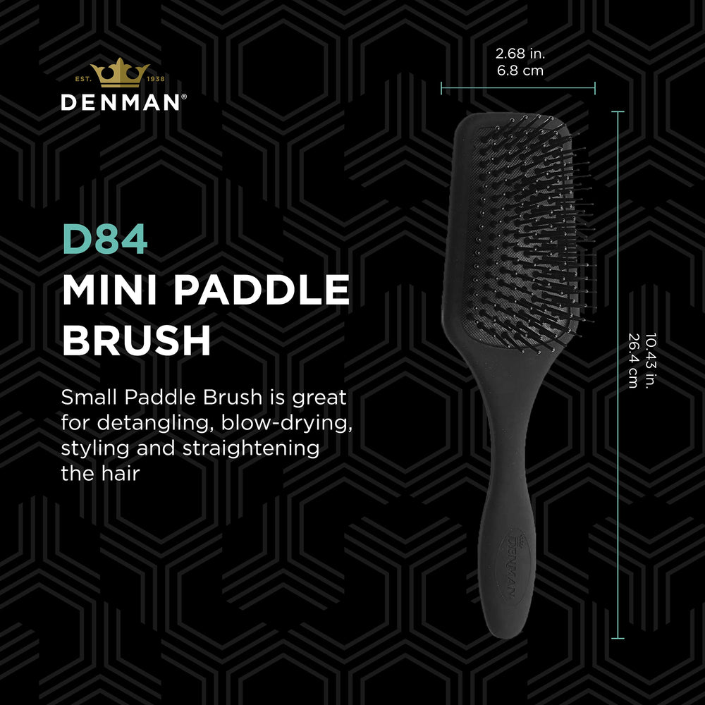 (Black) Mini Paddle Cushion Hair Brush for Blow Drying, Detangling & On the Go Travel - Comfortable Styling, Straightening & Smoothing - For Women and Men, D84