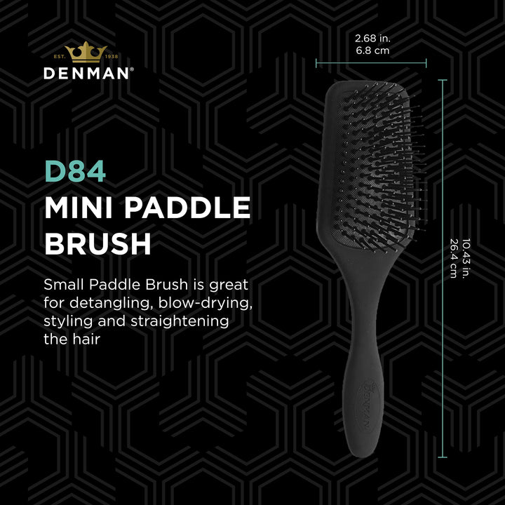 (Black) Mini Paddle Cushion Hair Brush for Blow Drying, Detangling & On the Go Travel - Comfortable Styling, Straightening & Smoothing - For Women and Men, D84