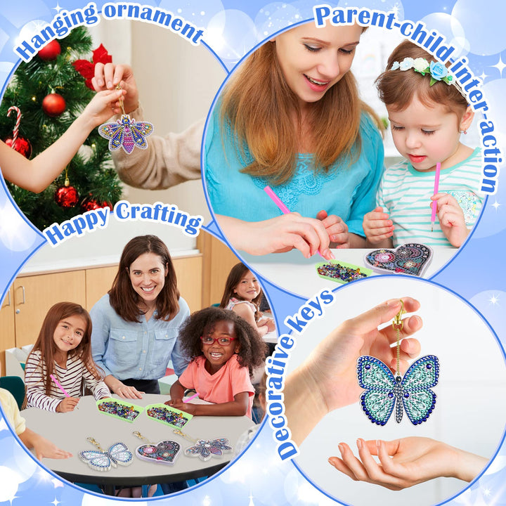 3 Pcs LED Painting Keychains Light up 5D Painting Kits for Kids Adult Double Sided DIY Diamond Art Keychains Diamond Art Pendant Craft Key Ring, Butterfly Dragonfly Love Heart