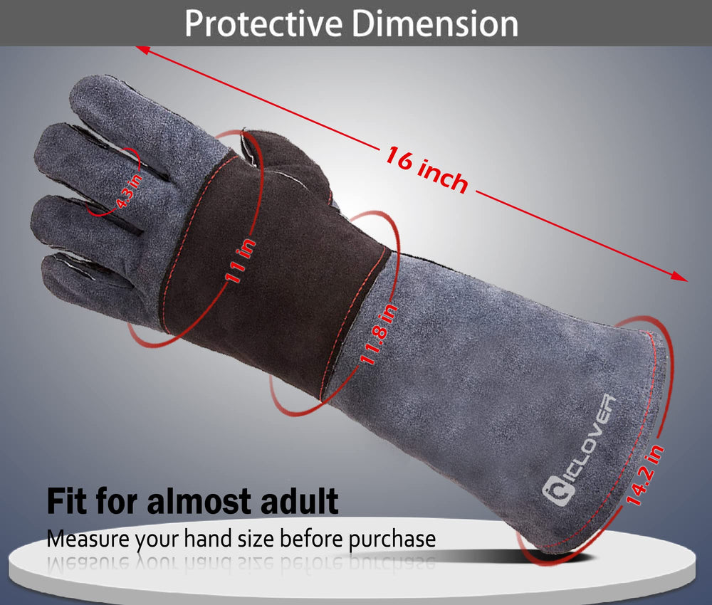Animal Handling Gloves Snake Bite Proof, Double Leather Padding Reinforced Palm & Fingers Protection for Grabbing Snake Reptile Bird Falcon Handling, Cat Dog Training Anti Scratch - 16inch