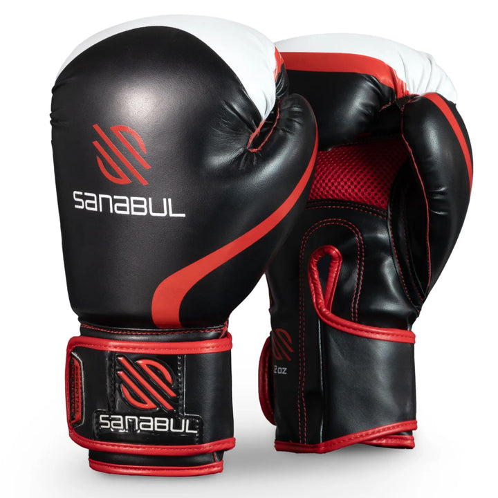 Essential Gel Boxing Gloves Kickboxing Gloves for Men & Women Boxing Training & Sparring Gloves Muay Thai and Heavy Bag Training - Black/Red, 10 oz